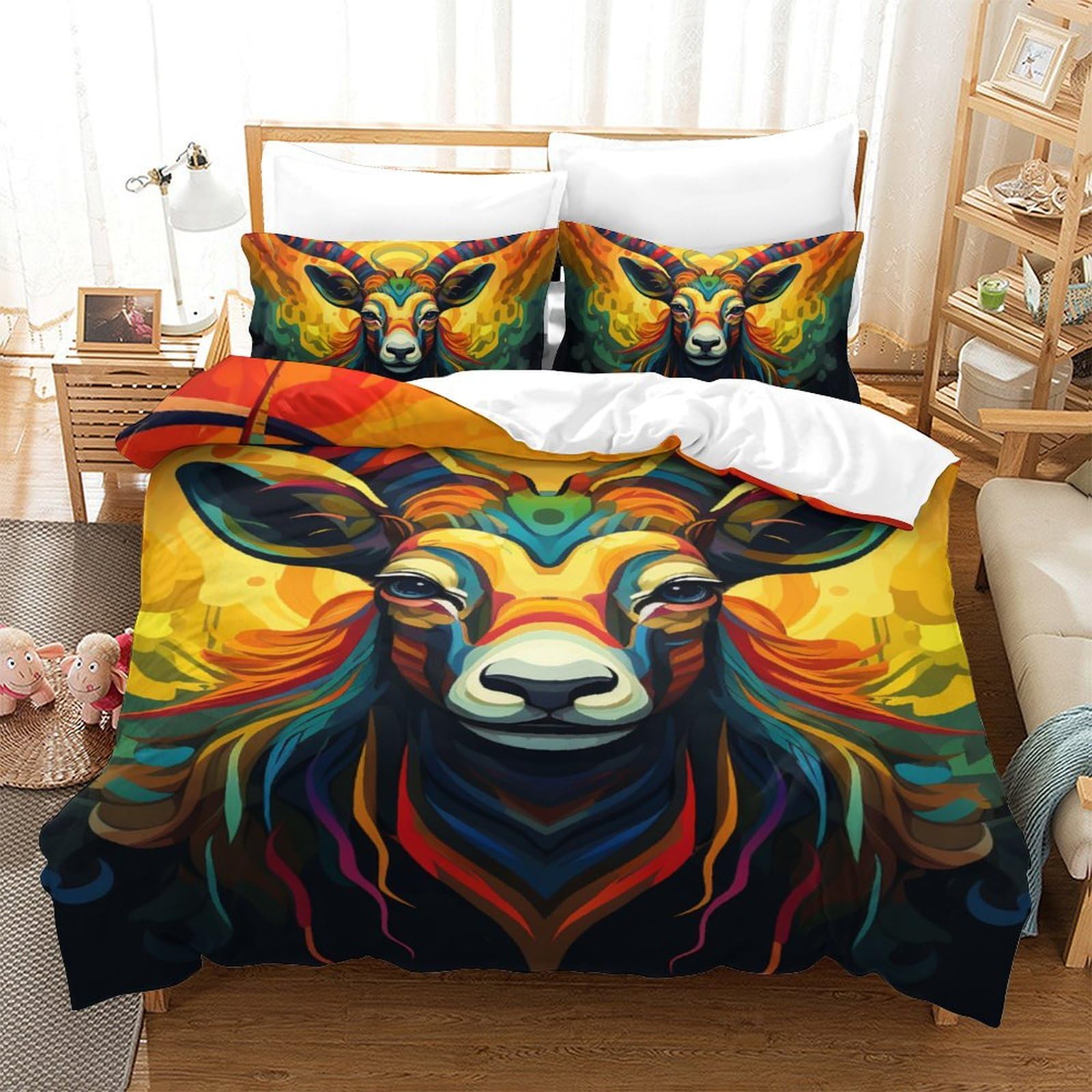 Housse de couette antilope tordue 140x200 en microfibre avec taies d'oreiller