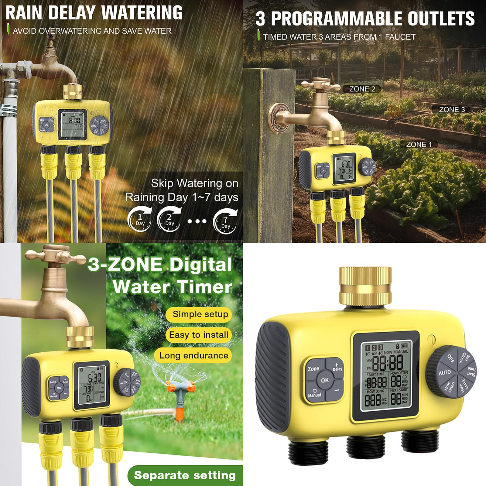 CHENZILIN 3 Zone Sprinkler Timer Automatic Irrigation Water Timer for Busy Individuals and Home Garden Enthusiasts