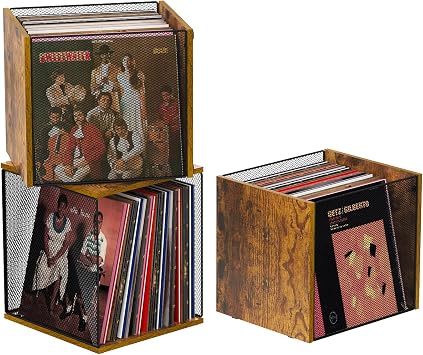 Honkazita 1 Cube Vinyl Record Storage Furniture - DIY Stackable 40-55 Vinyl Album Visualize Storage - Natural Wooden Organizer Crate Cabinet