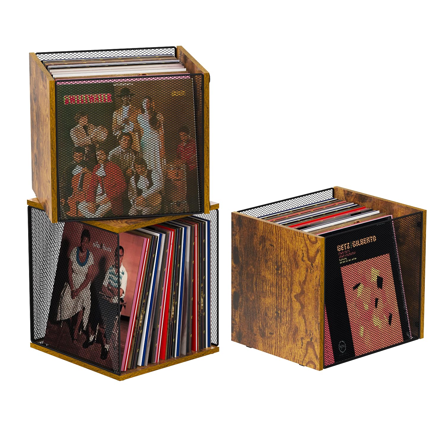 1 Cube Record Holder Vinyl Record Storage Furniture,DIY Stackable 40-55 Records Visualize Record Holder Album Storage Box Cube Wooden Organizer Crate Records Cabinet Record Vinyl Storage