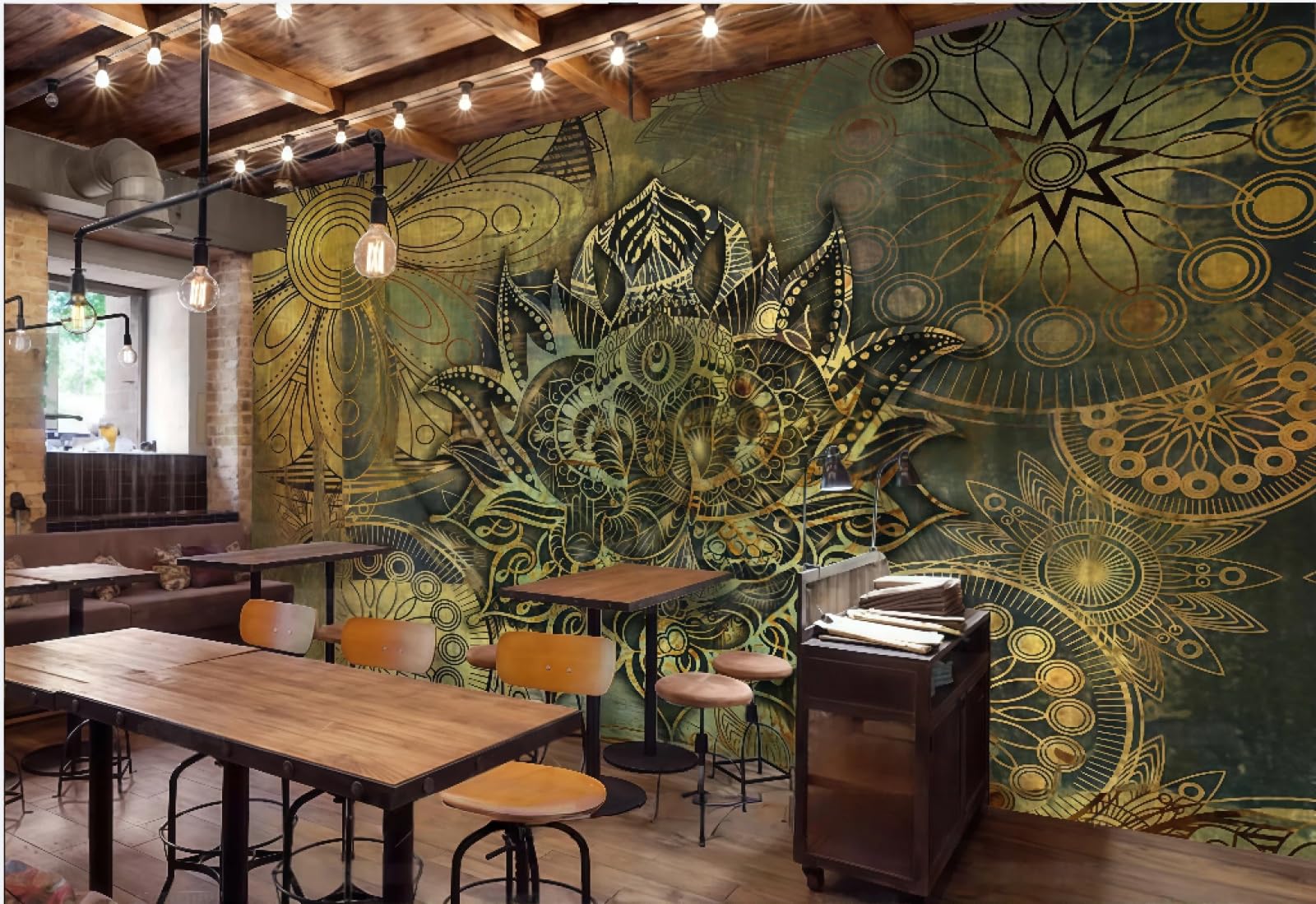Rskjdghshd 3D Wallpaper Retro Modern Elephant Pattern Wall Drink Dessert Shop Theme Western Restaurant Background Wall Mural Afternoon Tea Coffee Shop Wallpaper,,200X140cm