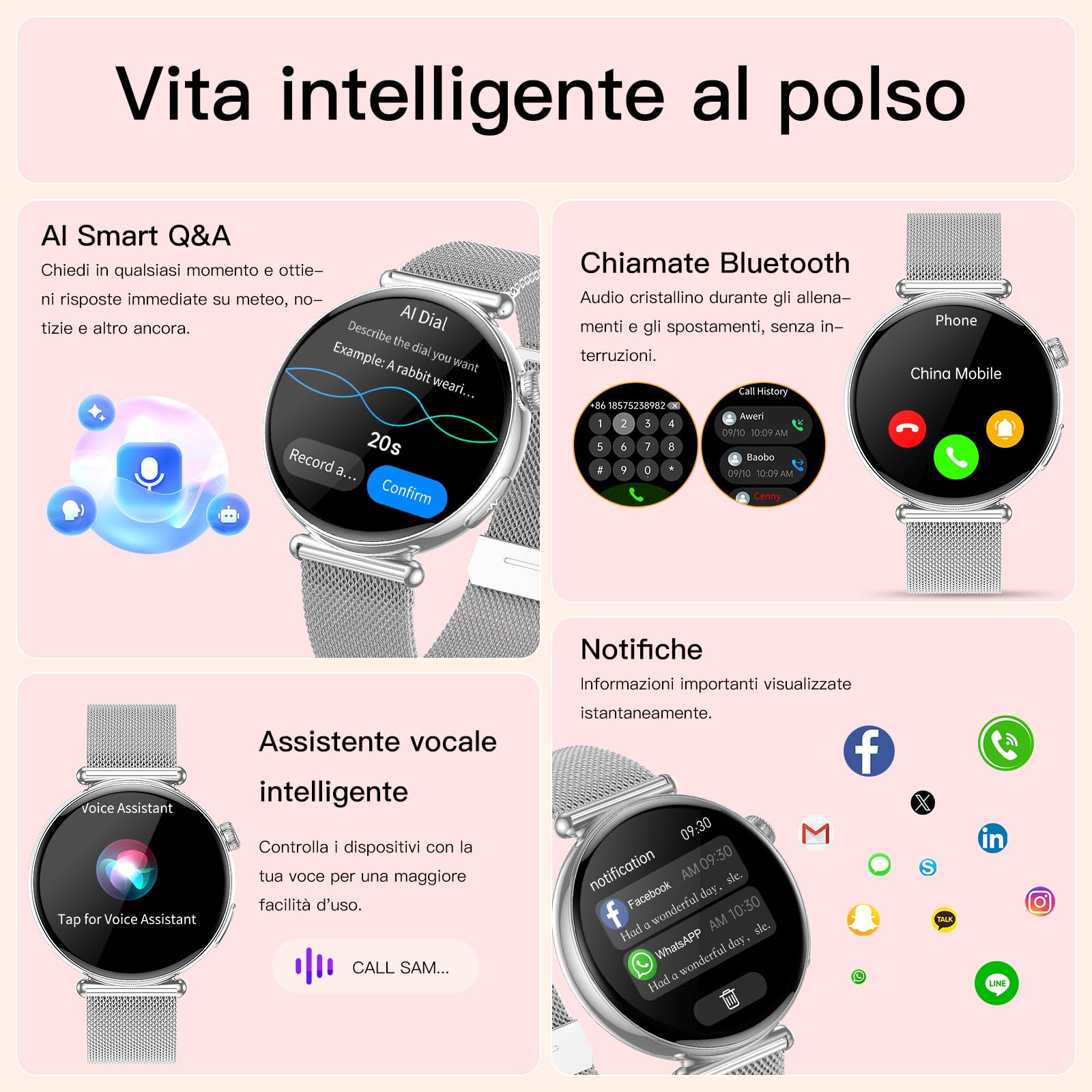 2026 AI-GPT Smartwatch Donna ECG/Pressione Sanguigna/Ciclo Mestruale/Sonno | 1.32" AMOLED Orologio Salutare con Funzione Telefono/SOS/BMI/Emozioni/Fatica,24h Lipidi/Acido Urico/Cardiofrequenzimetro/SPO2
