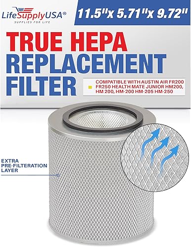 LifeSupplyUSA Filtro HEPA de repuesto compatible con purificadores de aire Austin Air FR200 FR250 Health Mate Junior HM200, HM 200, HM-200 HM-205