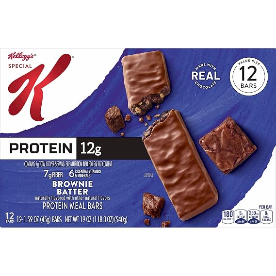 Special K Protein Meal Bars, 12g Protein, Meal Replacement, Value Size, Brownie Batter, 19oz Box (12 Bars)
