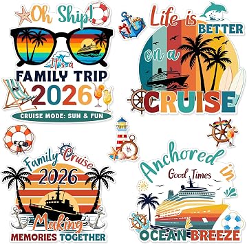 2026 Cruise Door Decorations Magnetic, Large Vintage Cruise Door Magnets for Cruise Ship Cabin Doors, Tropical Drink Magnet Family Trip Retro Nautical Decor Set for Carnival Cabin Fridge Decor