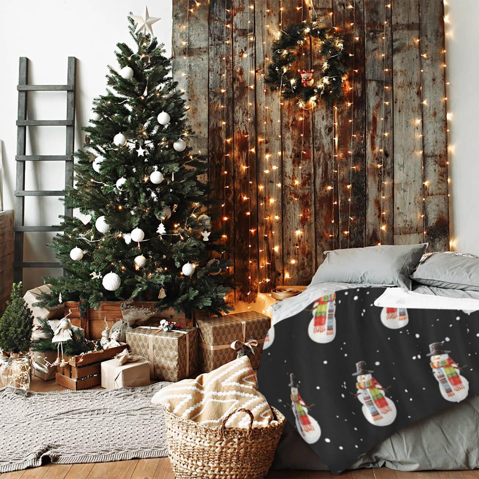 JOOCAR Christmas Snowman Throw Blanket Winter Black Happy New Year Blanket Cozy Soft Lightweight Flannel Plush Blankets for Bed Couch Living Room Sofa Chair,40x50 Inch - Image 3