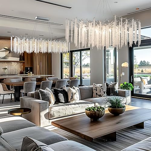 Miniatura 2 de YUYI Candelabro Moderno de Cristal, Candelabro de Rama de Árbol Plateado de 60" para Comedor, Rectangular Grande, Lámpara para Techo Alto de Lujo