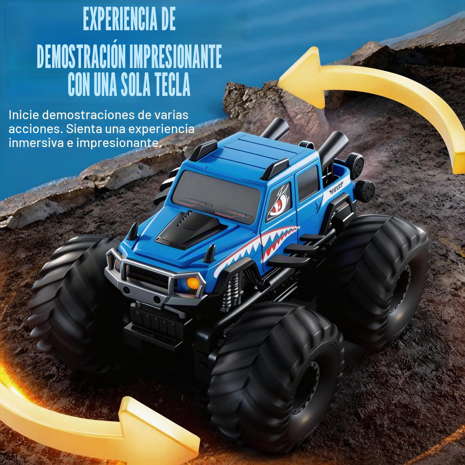 Coche Teledirigido Anfibio para Niños, 2.4GHz 4WD 360° Rotación Impermeable Monster Truck, Todo Terreno Off Road RC Coche