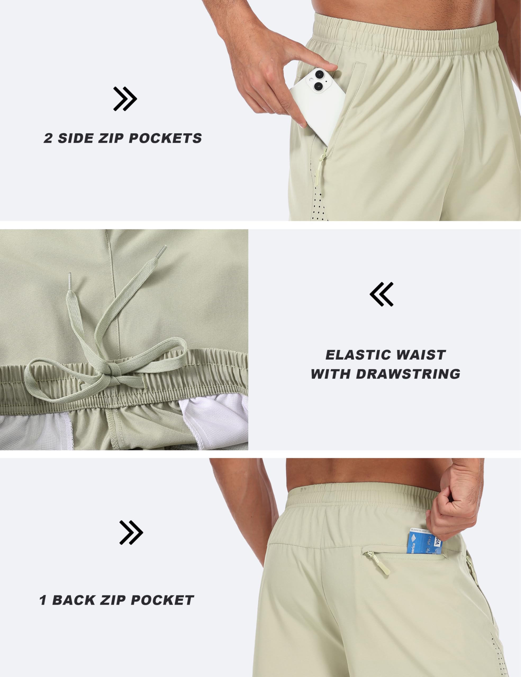 MoFiz Shorts Hombre Pantalones Cortos Deportivos Ligero Running Pantalón Corto de Secado Rápido Entrenamiento Jogger con Bolsillos de Cremallera