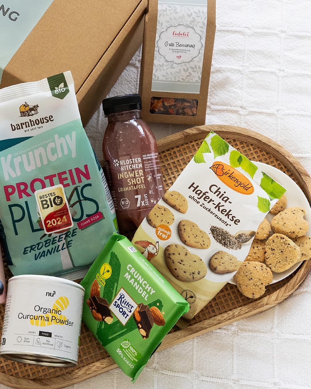 GUTE BESSERUNG BOX | Gute Besserung Geschenk Paket mit Snacks & vielen Aufmerksamkeiten zur Genesung | Care Paket, Geschenkkorb Vegan