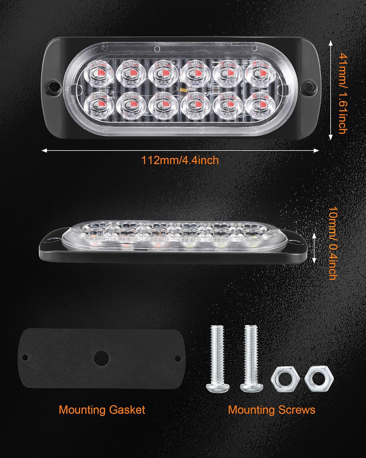 Leelosp 14 Pcs 12 LED Strobe Lights for Tow Trucks Construction Vehicles Surface Mount Emergency Hazard Beacon Safety Warning Lamps Flashing 12-24V Grille Head for Car Accessories (Red) image 2