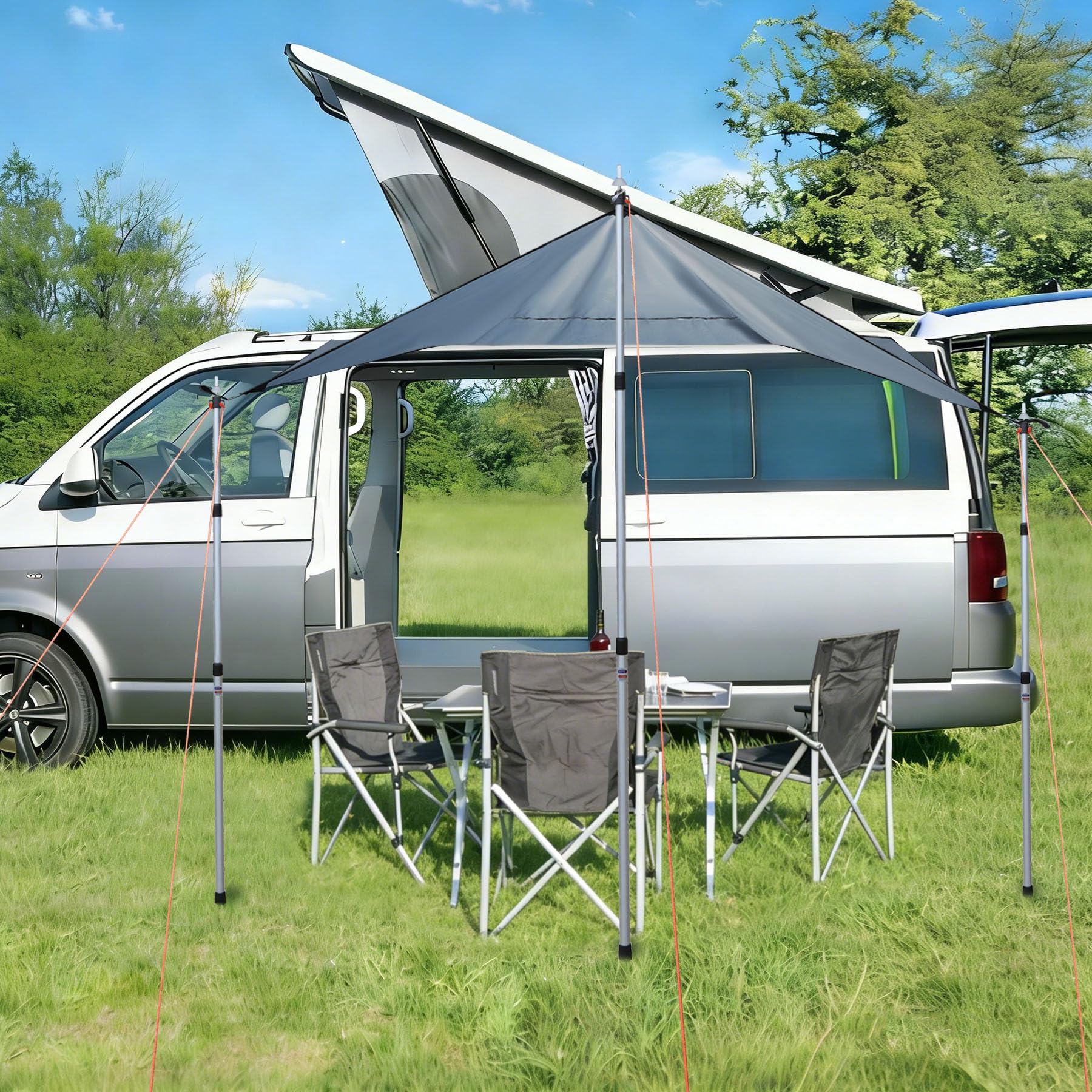 REDCAMP Sonnensegel Auto, Markise für Kleiner Wohnwagen, 2,5 x 2,4 m | 2 Keder (6/8mm), 2 Saugnäpfe, 3 Zeltstangen, 5 Windseile, wasserdicht, UV-Schutz, Vorzelt für SUV Van Camping