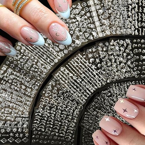 Miniatura 17 de NOODCO 5 hojas de calcomanías de uñas 5D con diseño de bronceado, calcomanías en relieve de cola de pescado y concha, autoadhesivas, con diseño de