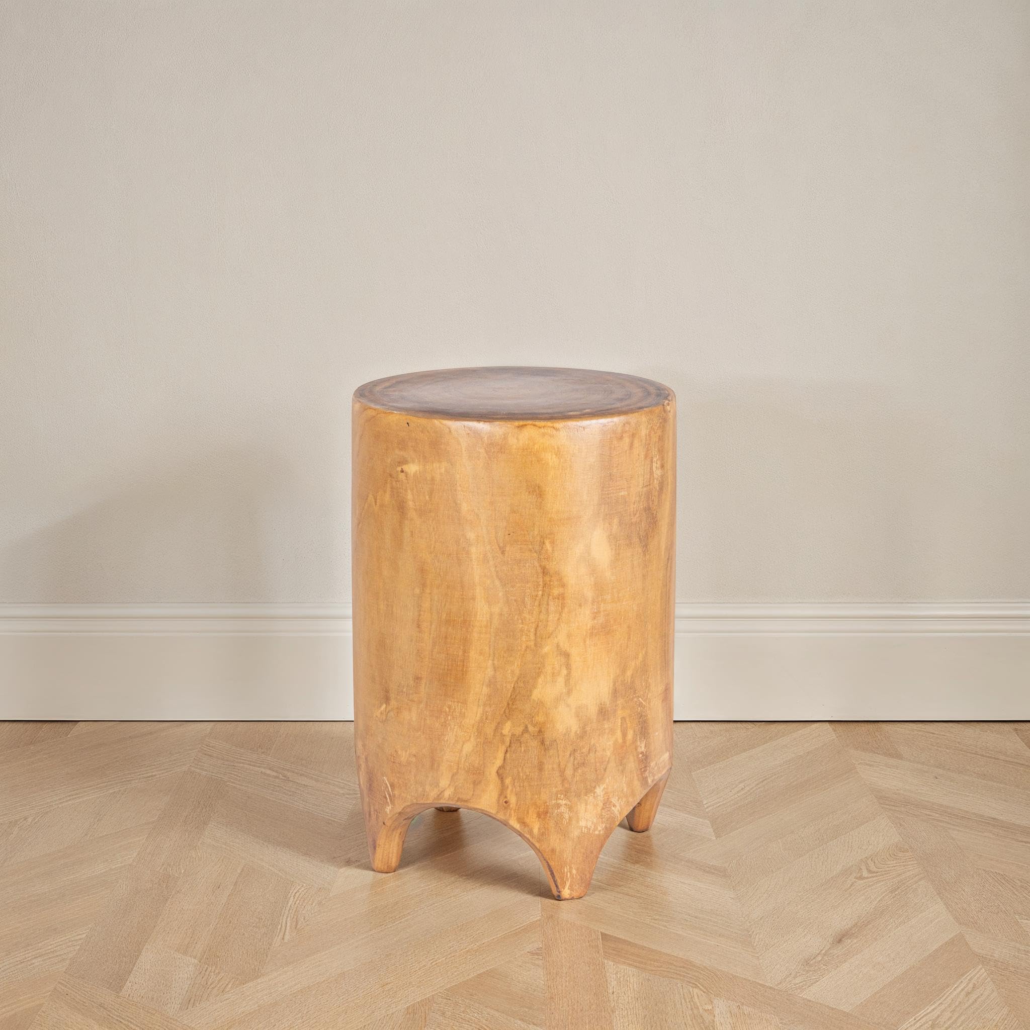 Creative Co-Op Hand-Carved Wood Side Table, Walnut Finish