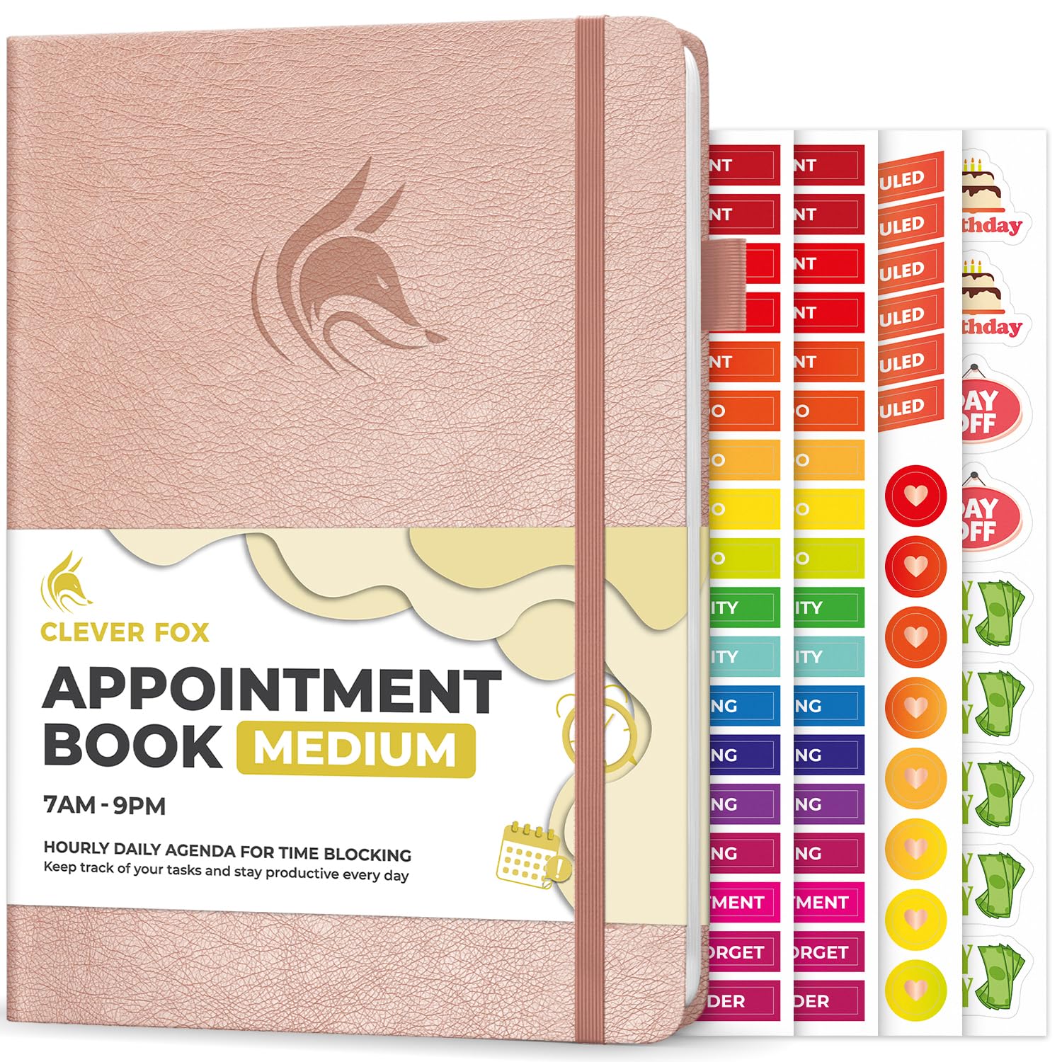 Appointment Book – Hourly Schedule Planner with Time Slots – Time Box Planner for Daily Work & To-Dos – Weekly & Monthly Spreads, Undated, Hardcover, A5 Size (Rose Gold)