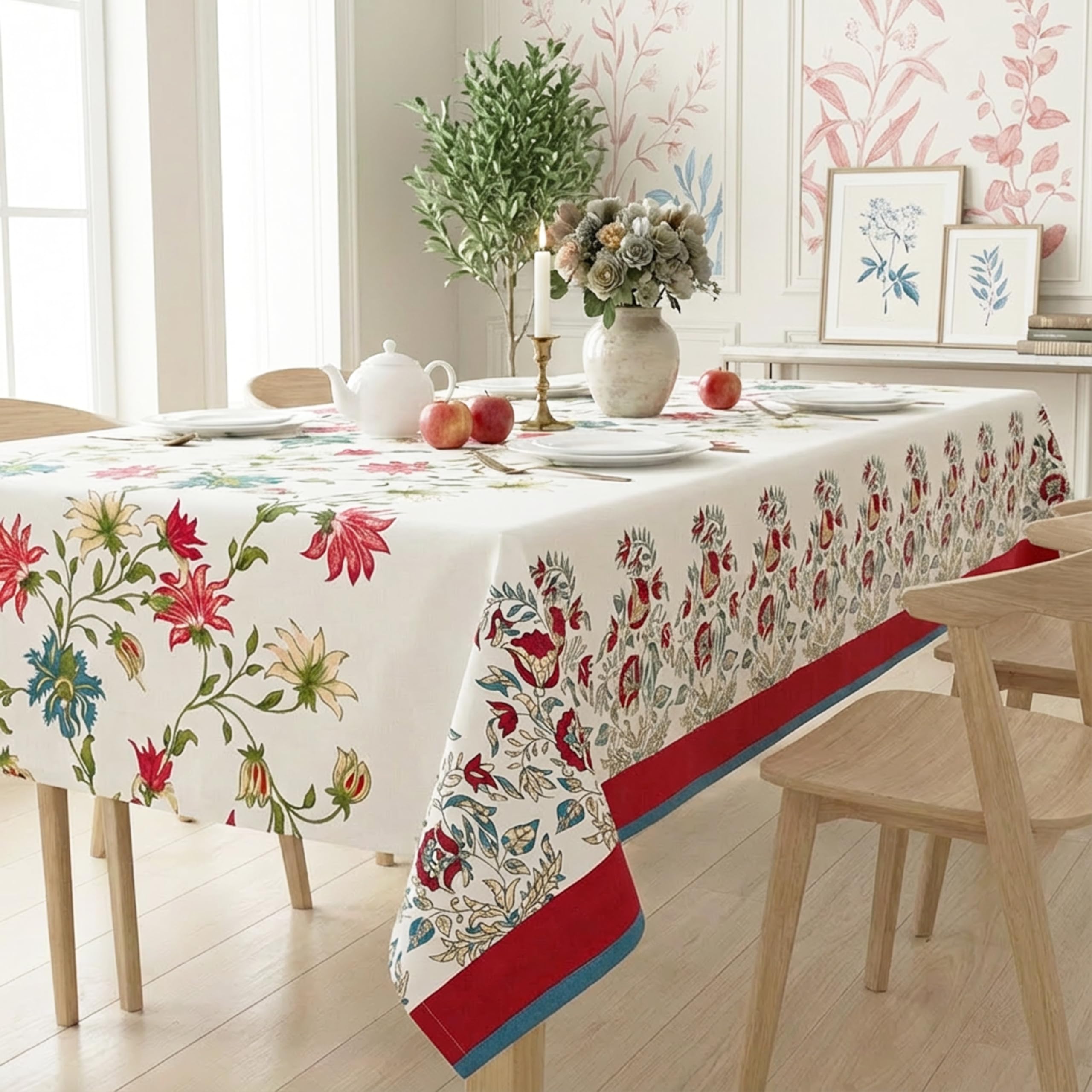 Printed Cotton Table Cloth 4 Seater Square – Dining Table Cover Cloth, Washable Table Cloth for Dining Table – 150 x 150 CM - Ivory Melody-picture-13