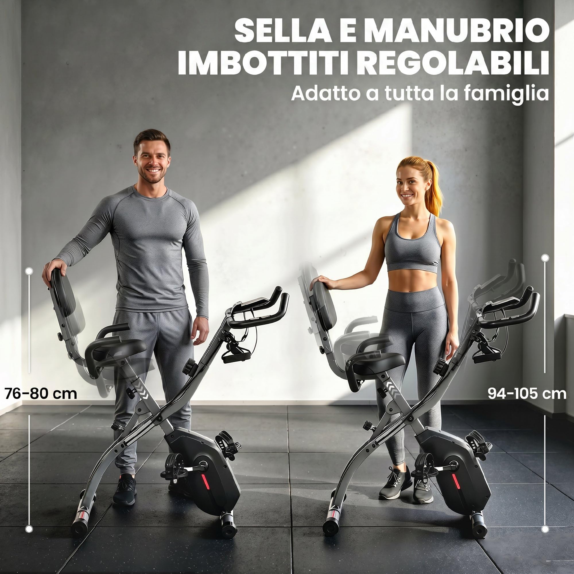 SPORTNOW Cyclette da Casa Pieghevole 3 in 1 con App Bluetooth, Cyclette da Camera con Banda Elastica, 8 Livelli Resistenza Magnetica, Sedile Regolabile, Display LCD, Sensore Cardiaco, Portatelefono