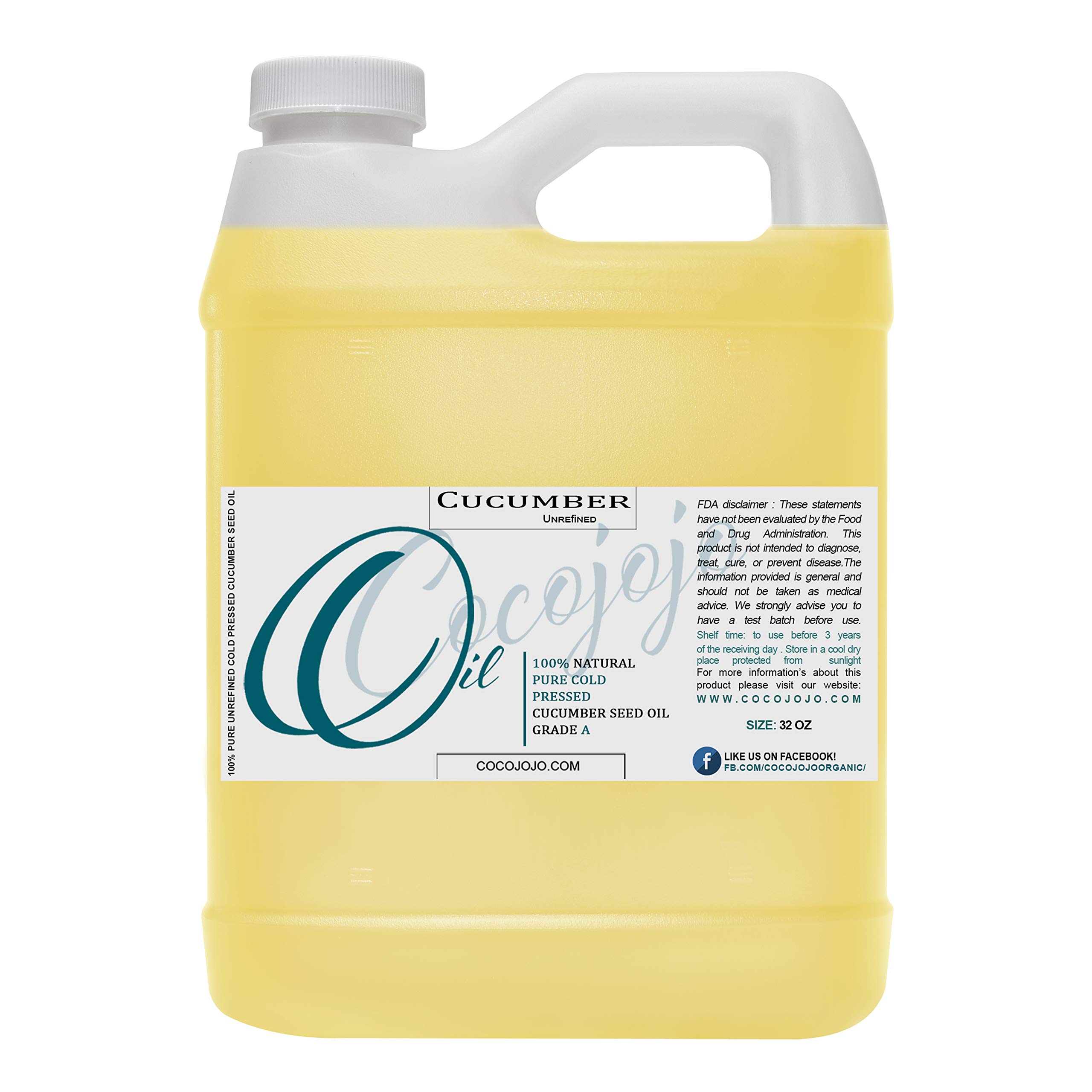 Dr Joe LabCucumber Seed Oil - 100% Pure, Unrefined, Cold Pressed, Undiluted, Non-GMO, Virgin Carrier Oil for Skin, Hair, Nails, Body, Face, Beard - 32 Ounces - Nourishing Hydrating Moisturizing Bulk