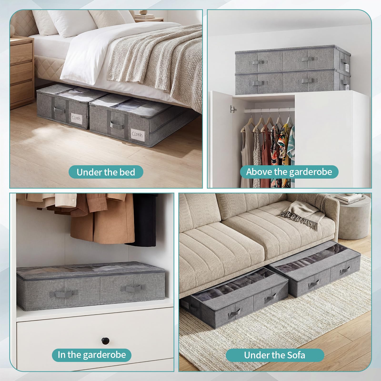 GARPROVM Set di 3 contenitori stabili per sottoletto, 76 x 40 x 17 cm, indeformabili, con chiusura lampo centrale, per piumini, vestiti, biancheria da letto