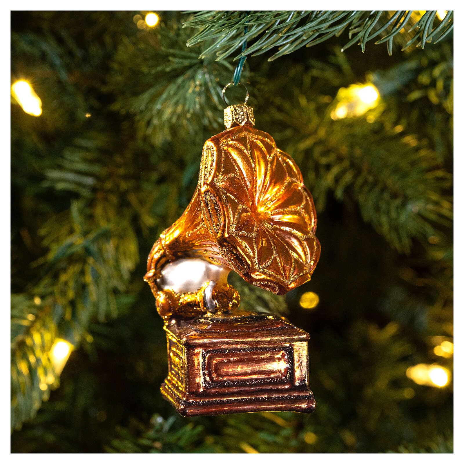 Holyart Adornos de Vidrio soplado para Árbol de Navidad: Gramófono Adorno Vidrio soplado Árbol Navidad