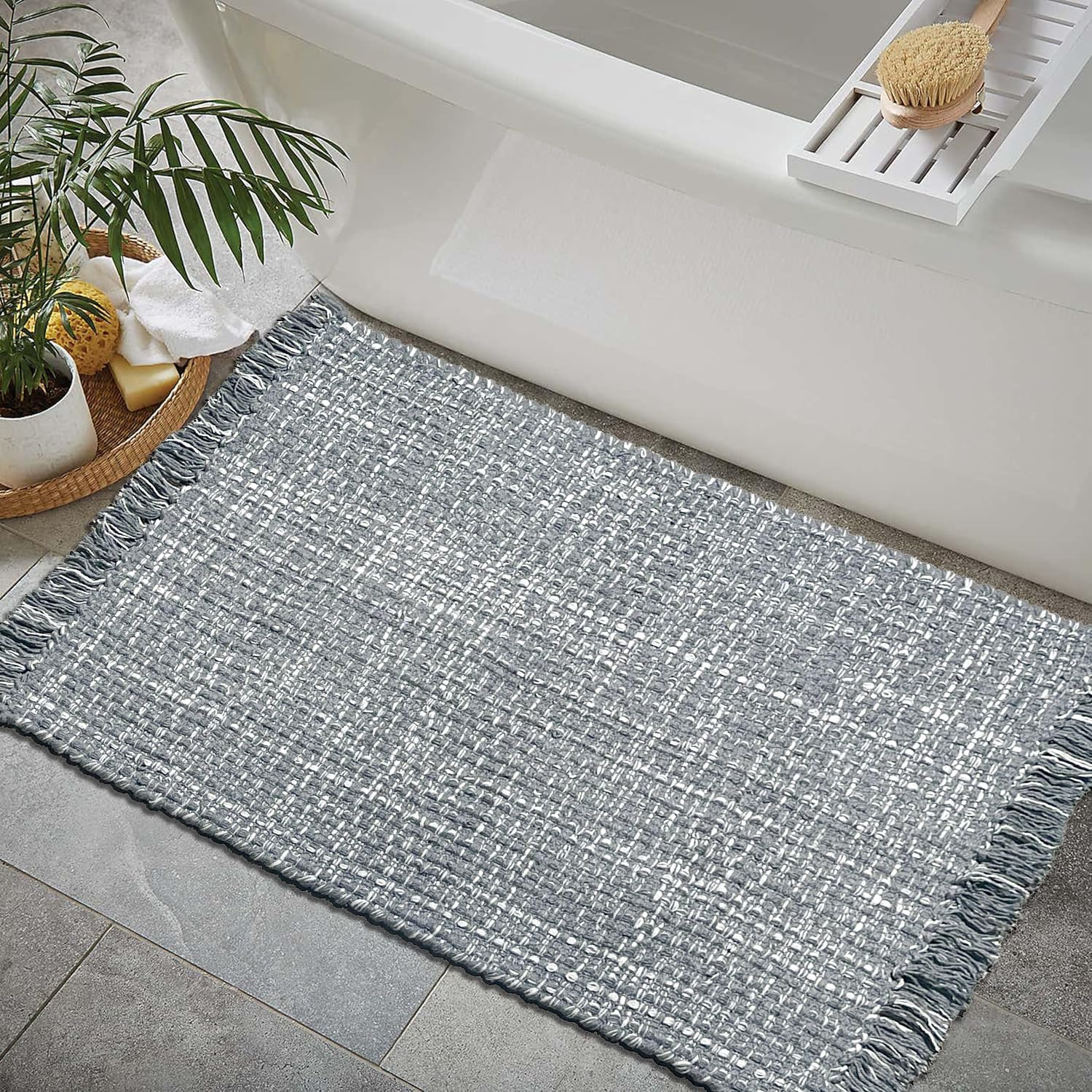Amazon.com: Chardin home Grey & White Cotton Throw Rug, 21x34