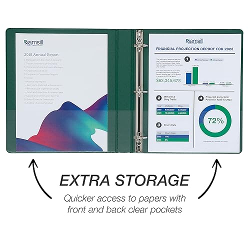 Vista 413 de Samsill Carpeta duradera de 1.5 pulgadas, fabricada en los Estados Unidos, carpeta de anillos en D, carpeta transparente personalizable, color Negro