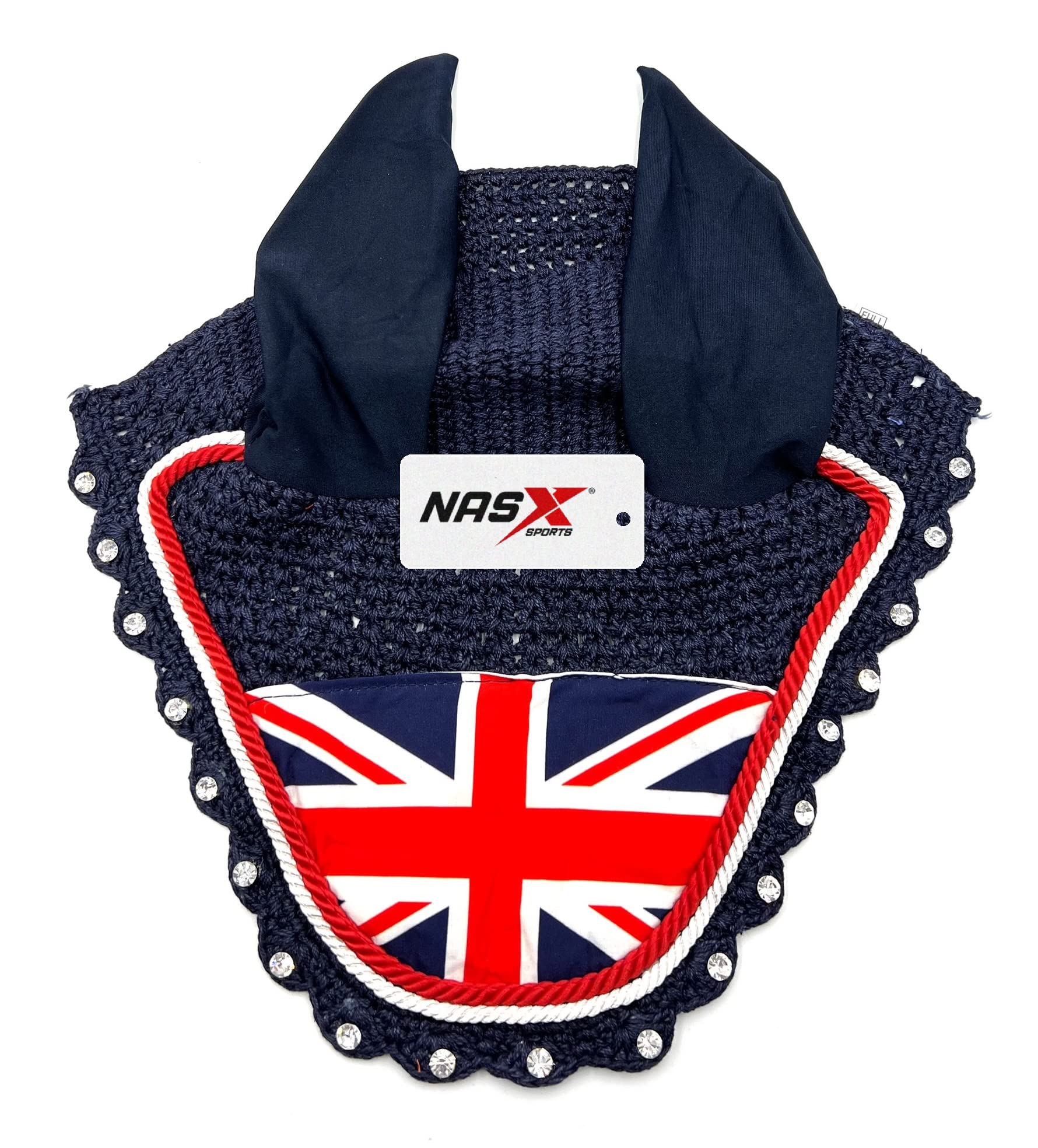 Union Jack Flag Horse Ear Bonnet Crochet Fly veil Great Britain GB UK Flag (PONY)