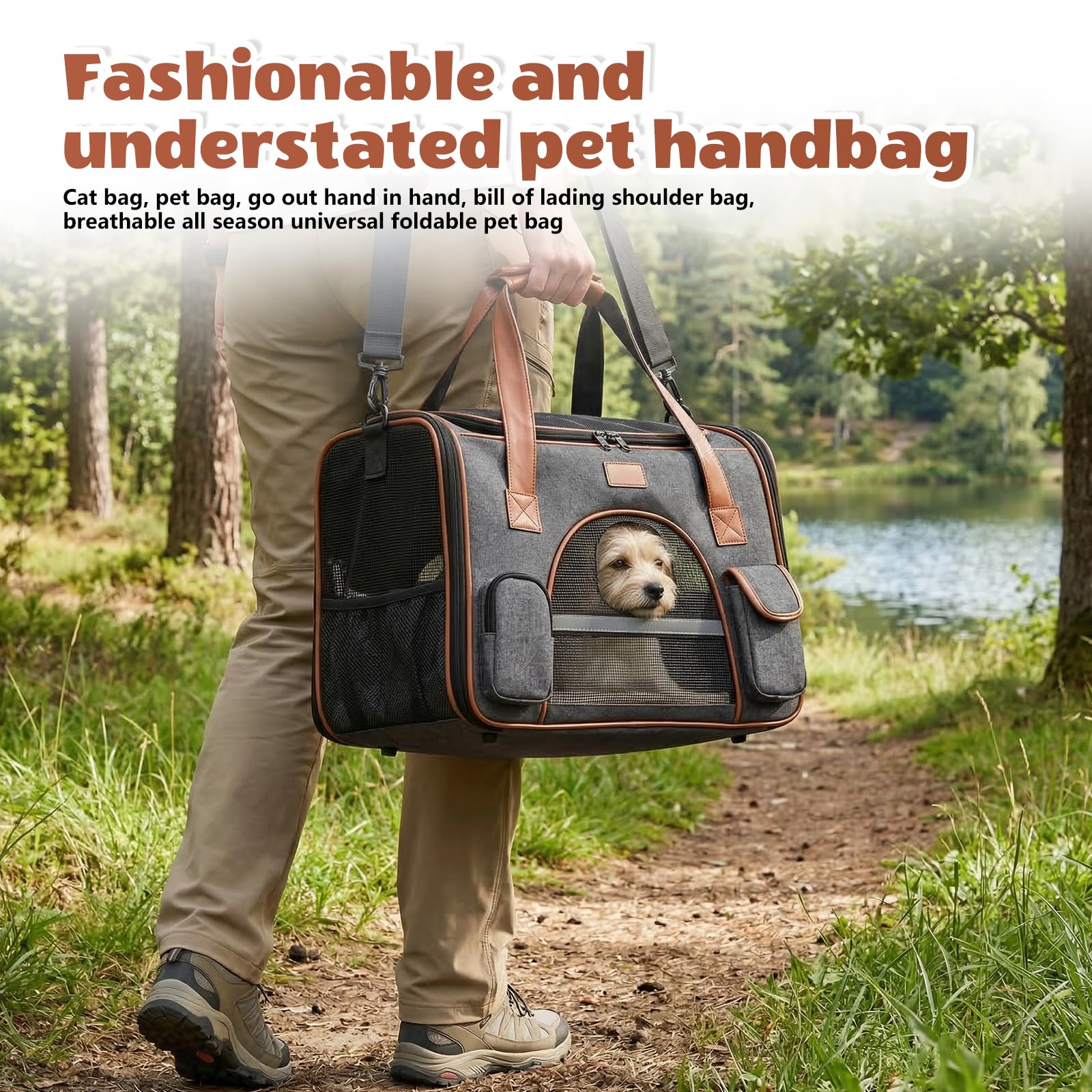 Sac De Transport pour Chat, Sac Transport Chat Chien Jusqu'À 6.5 Kg, Caisse De Transport Pliable avec Bandoulière Et Poignées, Sac De Transport pour Animaux pour Voiture, Voyage, Camping en Plein Air