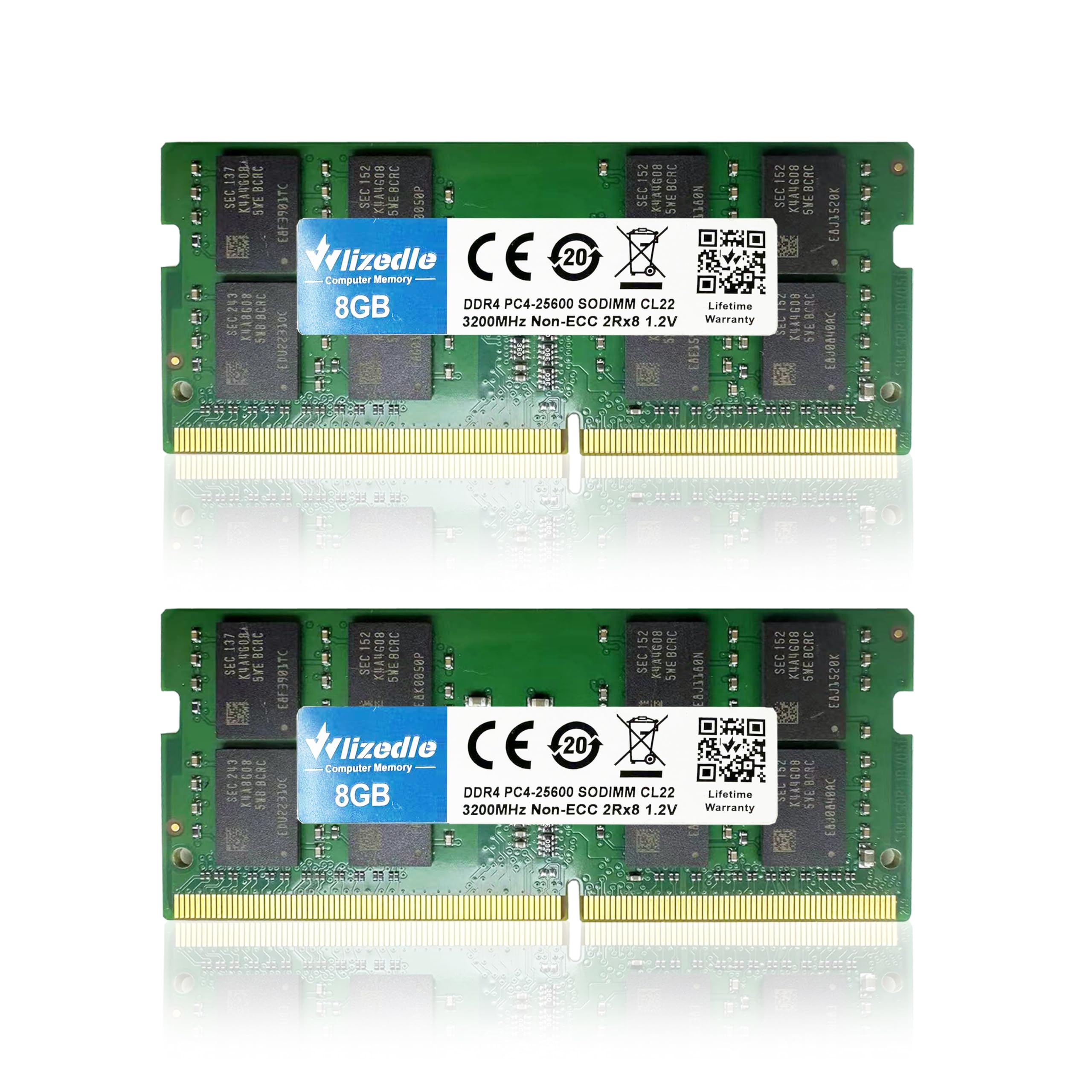 DDR4 3200 MHz pamięć RAM 16 GB zestaw (2 x 8 GB) CL22 SO-DIMM Wlizedle moduł pamięci PC4-25600 260-pinowy 1,2 V Non-ECC 2Rx8 upgrade Notebook Memory do laptopa, zielony