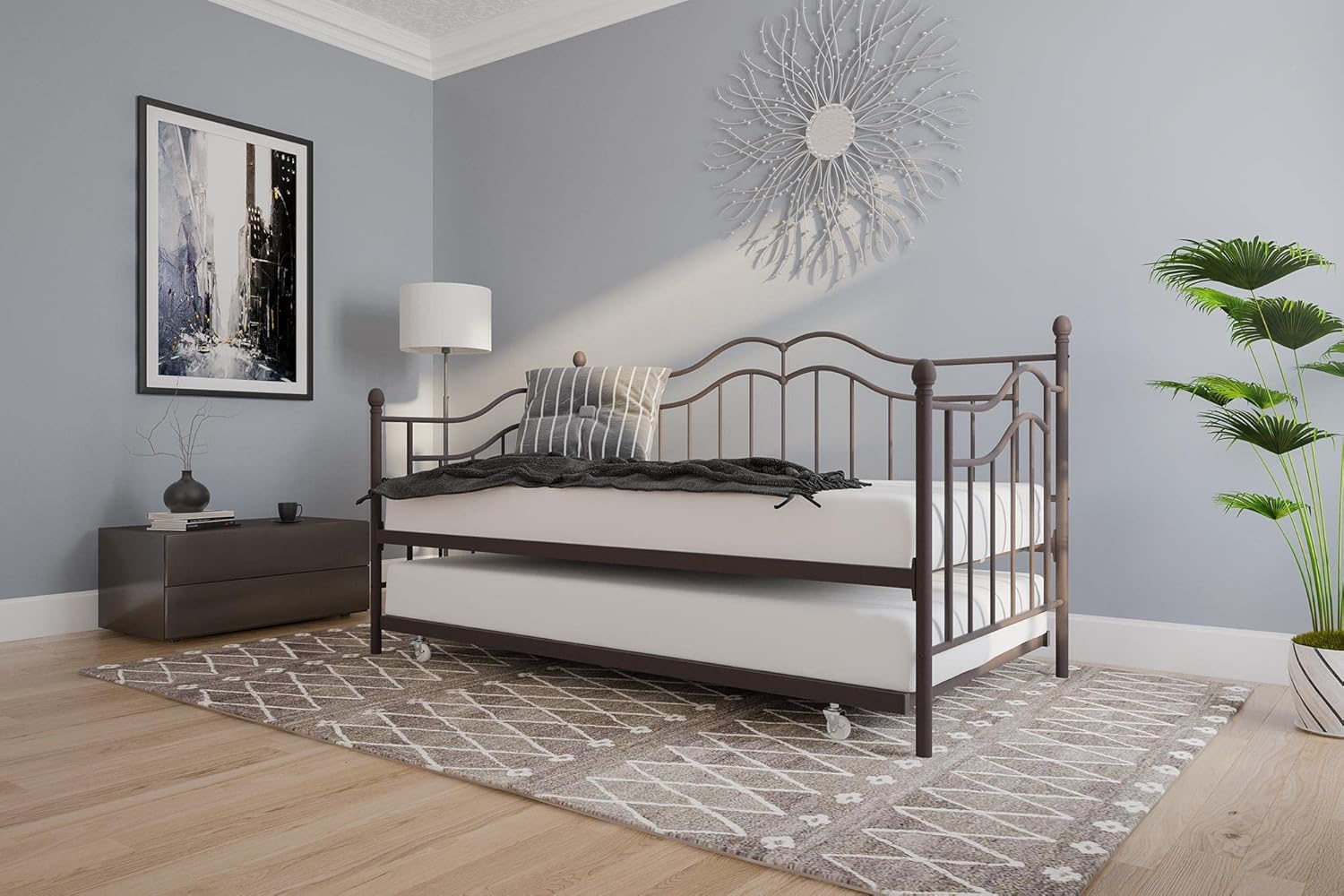 DHP Tokyo Daybed and Trundle with Metal Frame, Twin Over Twin Size, Brushed Bronze