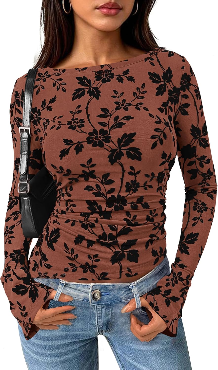 PRETTYGARDEN Women Long Sleeve Floral Mesh Tops Blouse...