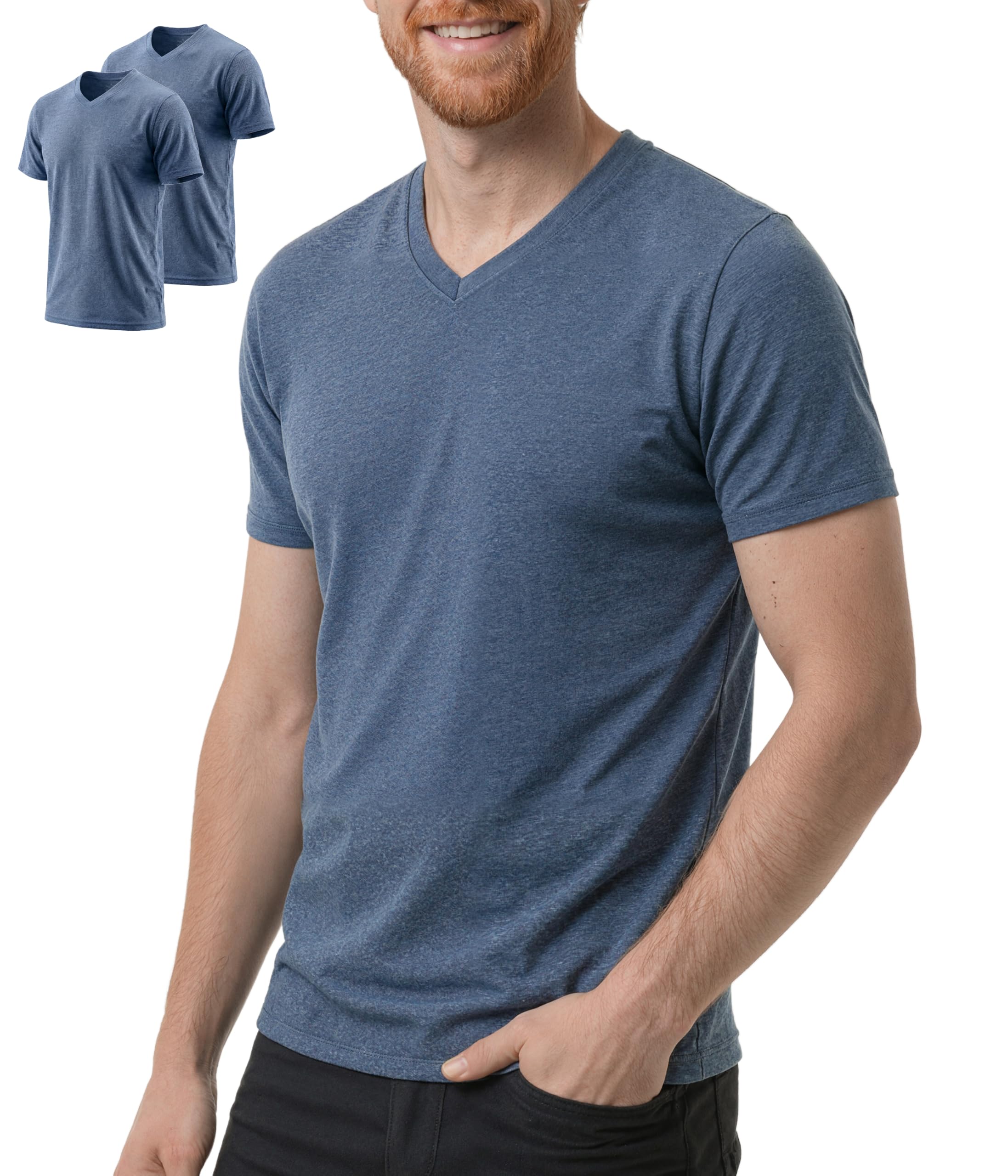 100% Merino Wool T-Shirts for Men 2 Packs, V Neck Men Short Sleeve Undershit, Breathable Lightweight Base Layer Tee