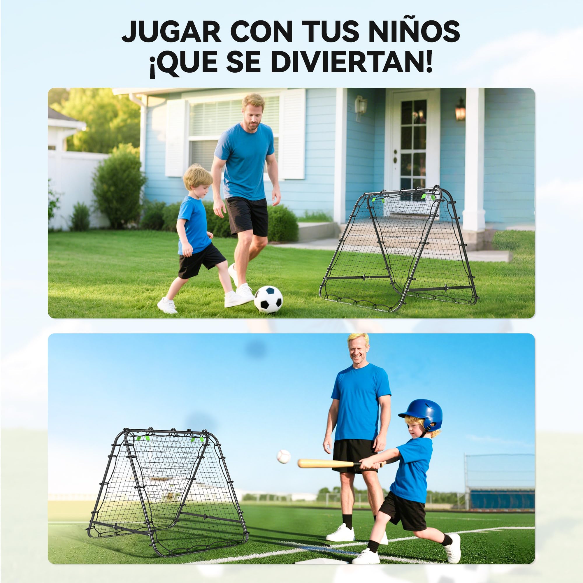 HOMCOM Red de Rebote Plegable de Doble Cara, Reboteador de Fútbol Ángulo Ajustable de 5 Niveles, con Tubo de Acero, Fácil de Instalar, Entrenamiento de Fútbol, Tenis, Béisbol, 100x95x90 cm