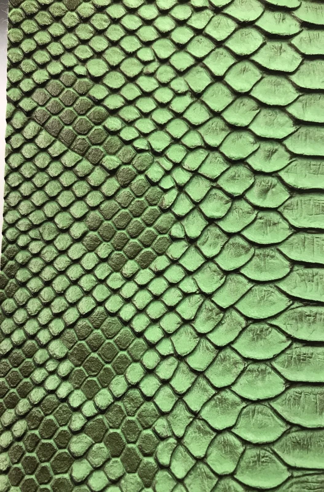 Vinyl Fabric - Green Faux Viper Snake Skin Vinyl - Faux Leather - 3D Scales Upholstery - Sold by The Yard.