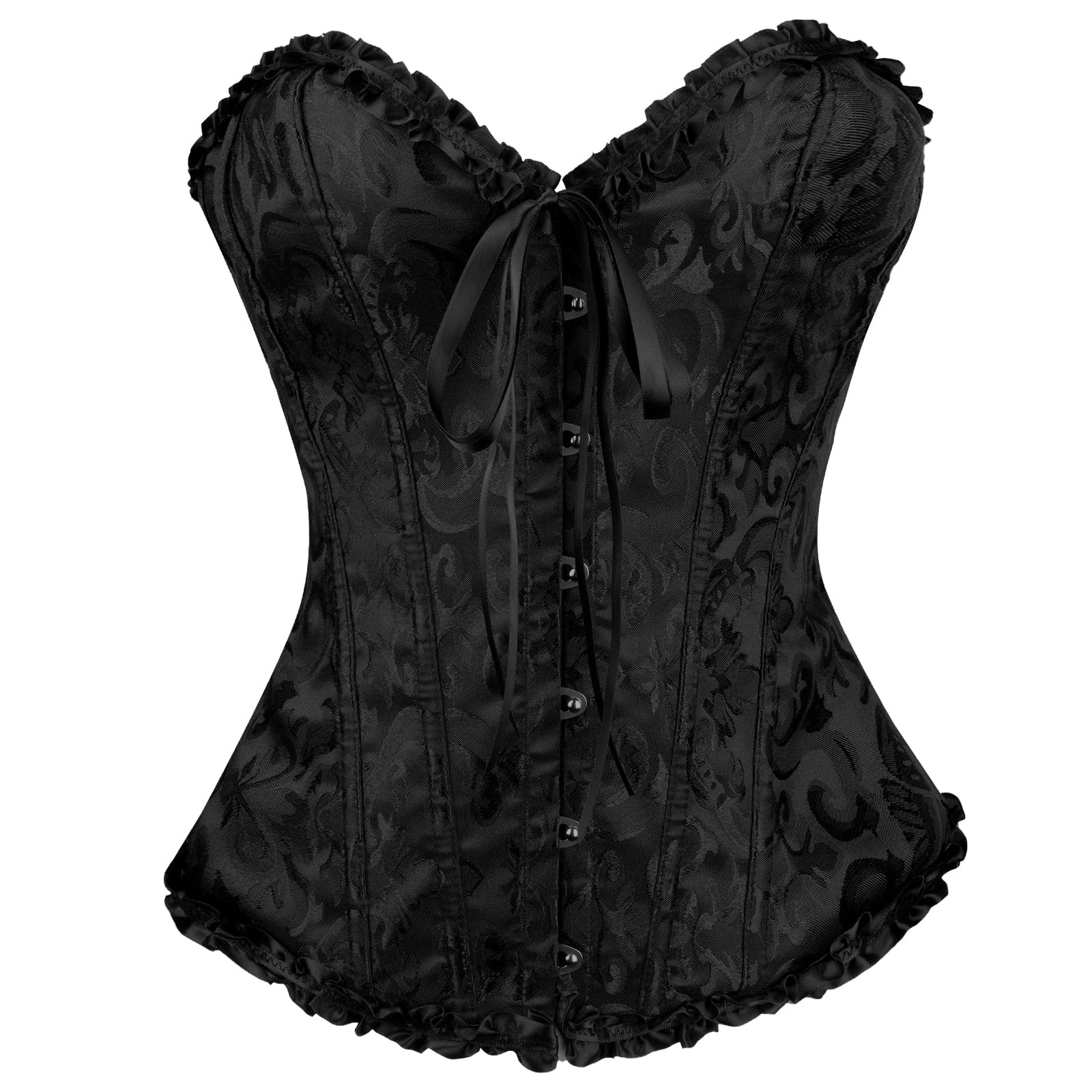 flintronicWomen's Overbust Sweetheart Lace Up, Bustiers Corsets, Bridal Lingerie Lace up Satin Boned Corset, Plastic Bones Corset Bustier Top, Women's Gothic Corsets Cinchers Overbust Bodysuit