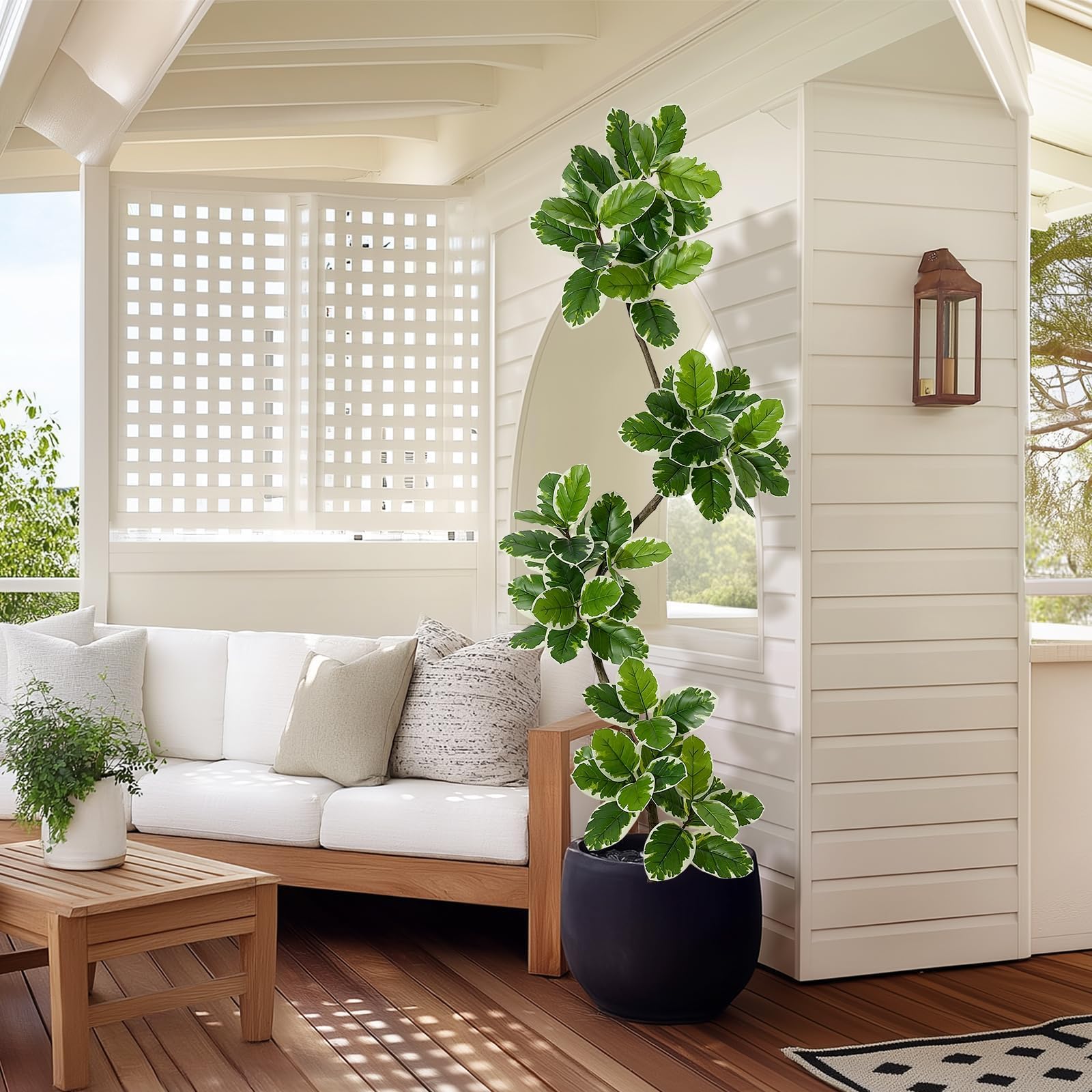 Pianta Finta Ficus Lyrata Variegata Alta - Pianta Decorativa Interna Realistica con Vaso Ceramica, Pianta Artificiale Senza Manutenzione per Arredamento Salotto, Camera o Ufficio