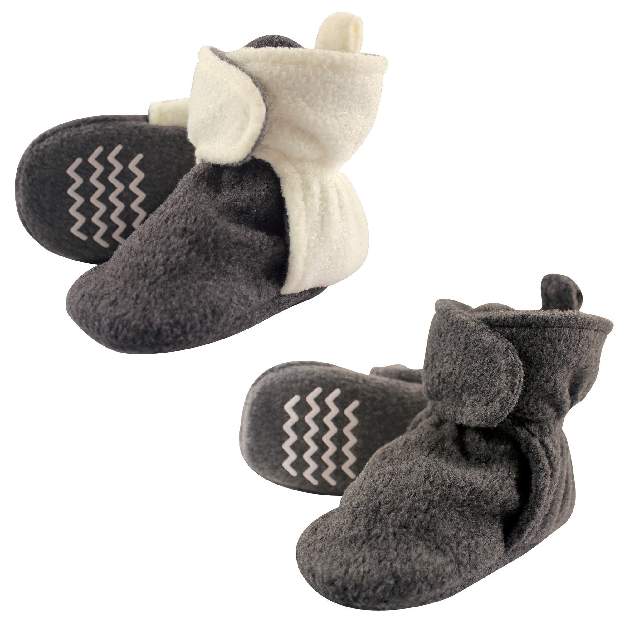 Hudson Baby Cozy Fleece Booties with Non Skid Bottom, 2 Pack, Charcoal Cream, 18-24 Months