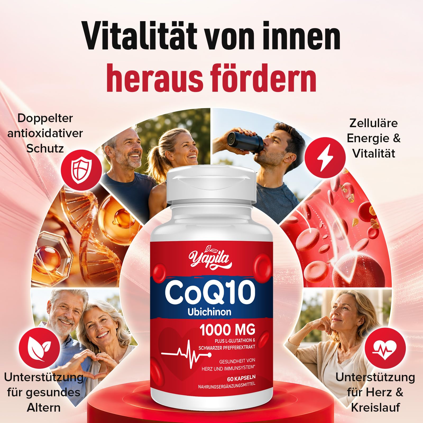 CoQ10 mit L-Glutathion 1000mg Kapseln (2 Packung)- 100% fermentiertes Coenzym Q10, Coenzym Q10 Hochdosiert, Sojafrei, Glutenfrei, Vegan