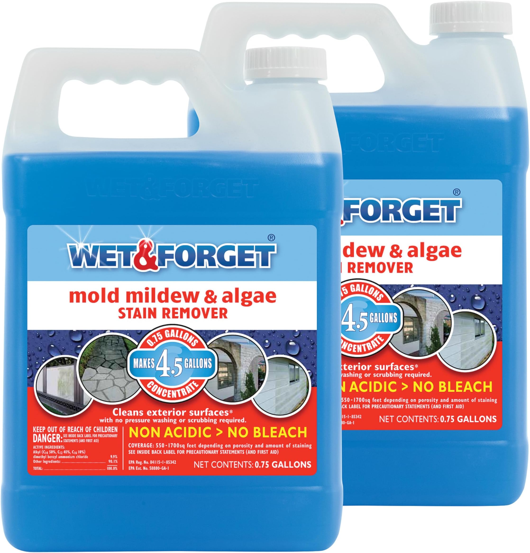 Wet & Forget Outdoor Moss Mold Mildew & Algae Stain Remover 2x .75 Gallon