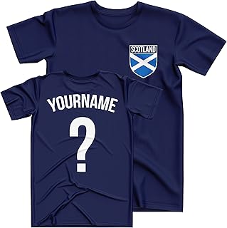 Scotland Football Shirt Kids - Scotland Flag Badge Custom Name and Number T Shirt - Football Personalised Retro Europe Summer 2022 Footy Gifts for Boy - Unique European Footie Top