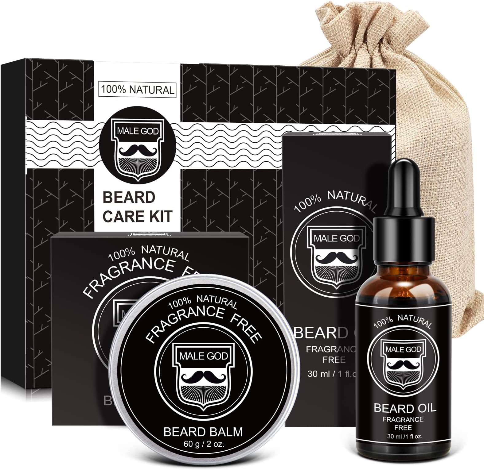 Beard Kit with Beard Oil, Beard Balm, Beard Brush, Beard Comb