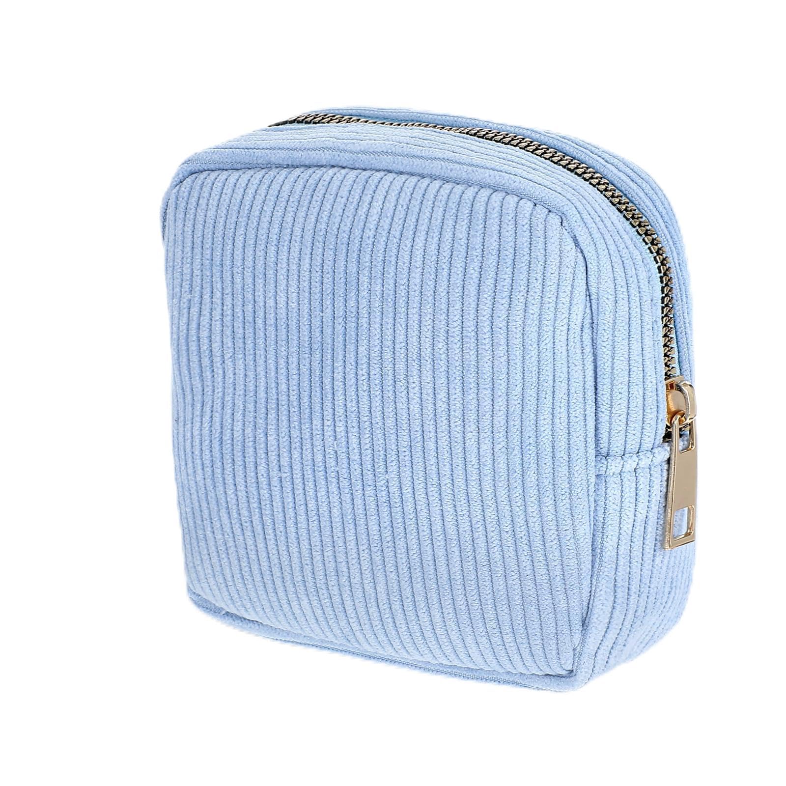 Bolsa menstrual KFHENSOMR para adolescentes, bolsa para guardar toallas sanitarias, bolsas menstruales, porta tampones de pana, neceser con cremallera, bolsa portátil para la primera menstruación (azul cielo)