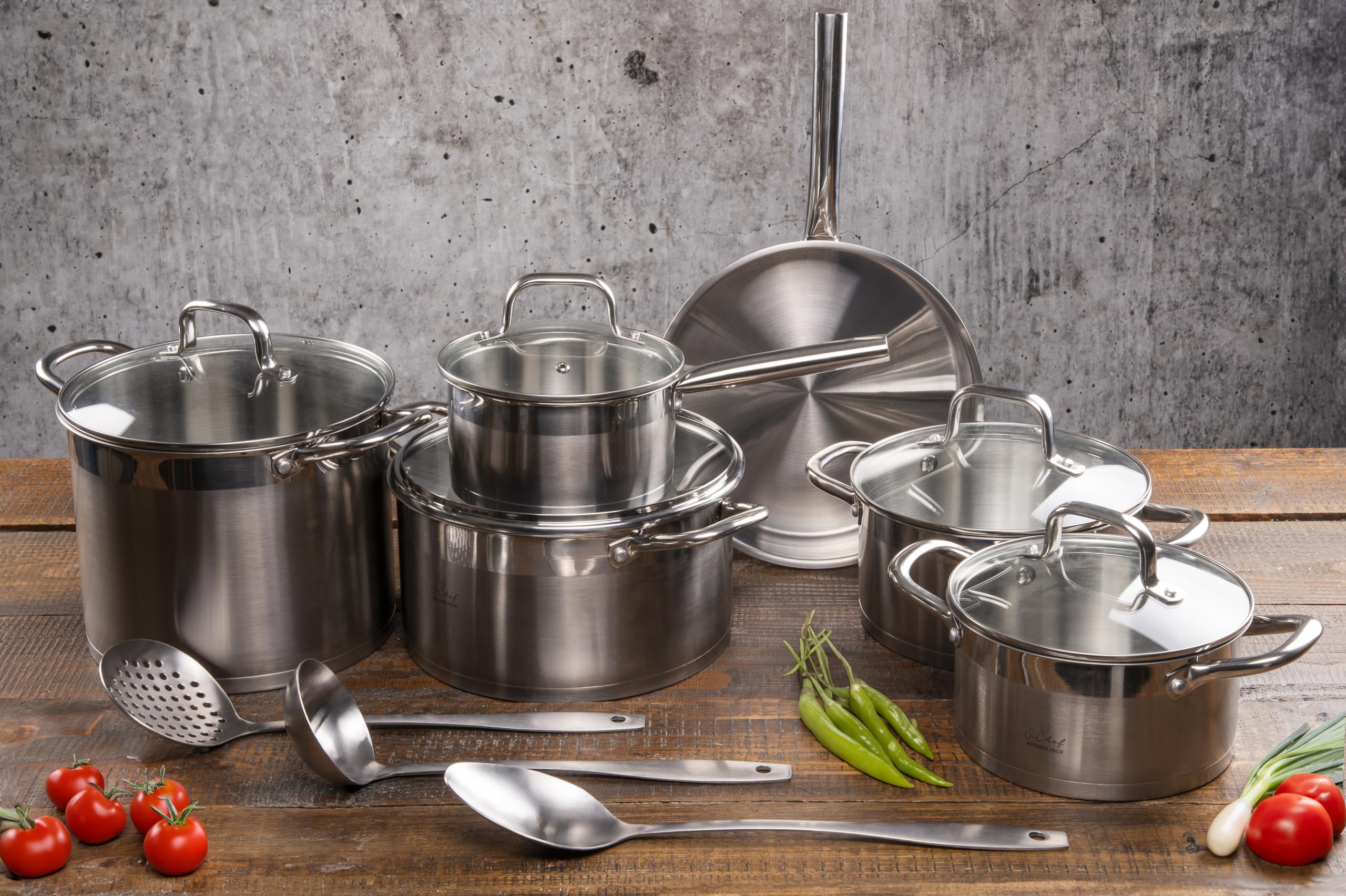 Batteria 15 pezzi, in acciaio inox 18/0, induzione, Inox SìChef
