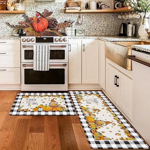 Miniatura 2 de Bsmathom Juego de 2 alfombras de cocina antifatiga para otoño, antideslizantes, impermeables, juego de alfombras de cocina gruesas y acolchadas,