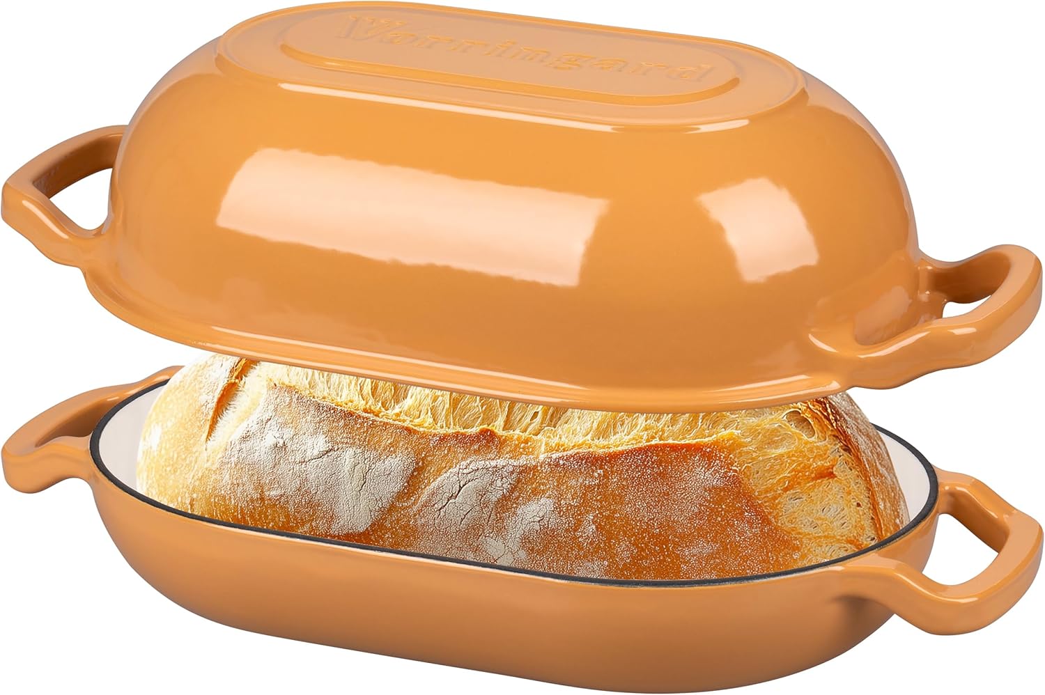 Enameled Cast Iron Sourdough Bread Oven, Dutch Oven, Loaf Cast Iron Bread Pan for Homemade Bread Baking, Meatloaf Pan with Lid, 5QT, Yellow