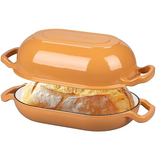 VORRINGARD Enameled Cast Iron Sourdough Bread Oven, Dutch Oven, Loaf Cast Iron Bread Pan for Homemade Bread Baking, Meatloaf Pan with Lid, 5QT, Yellow - 5 QT - Yellow