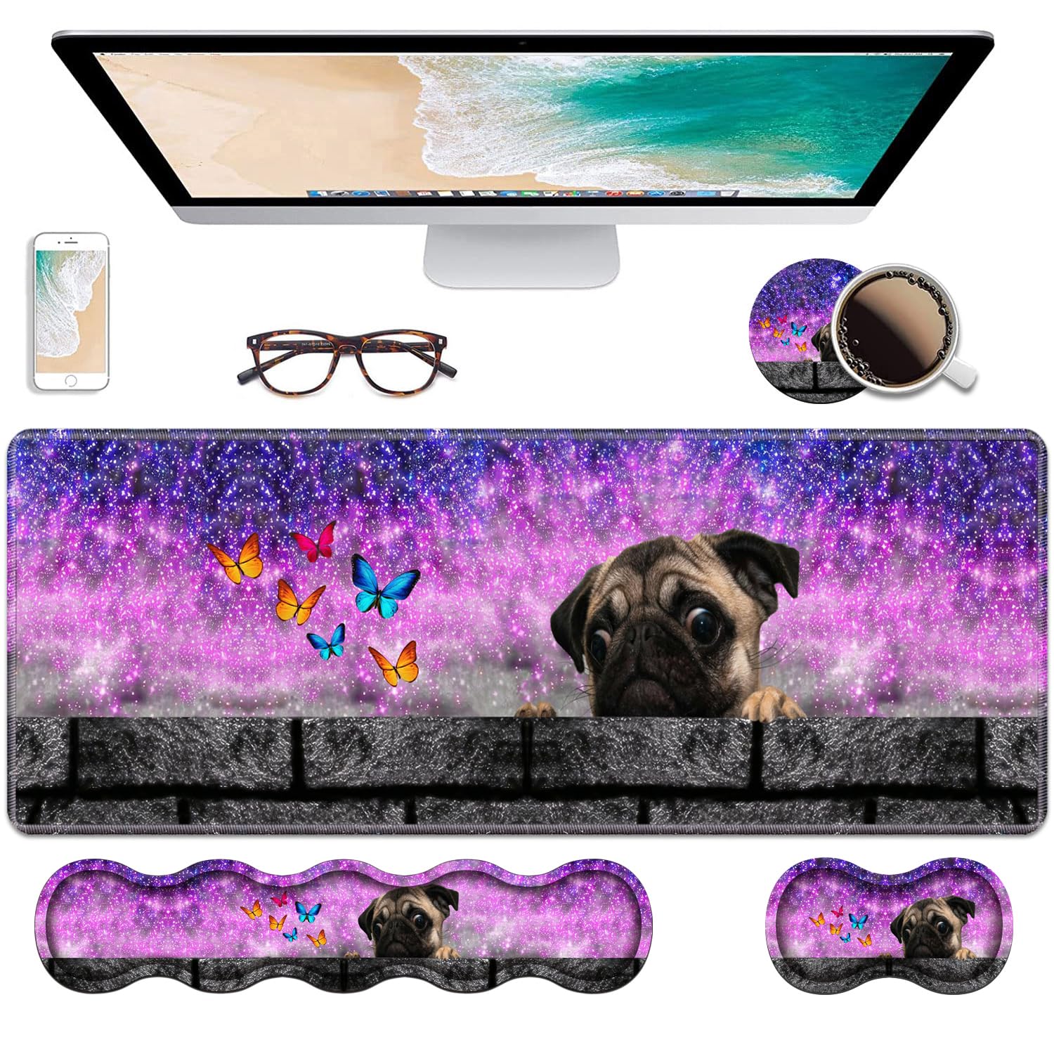 Juego de reposamuñecas ergonómico para teclado y alfombrilla para mouse, tamaño grande XXL de 31.5 x 11.8 pulgadas con base antideslizante, espuma viscoelástica, alivio del dolor de escritura fácil