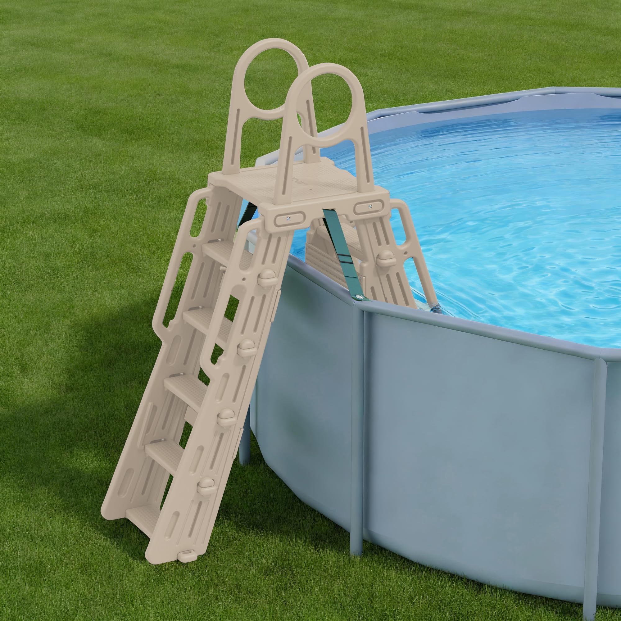 WDOT A-Frame Above Ground Pool Ladder with Platform and Safety Barrier
