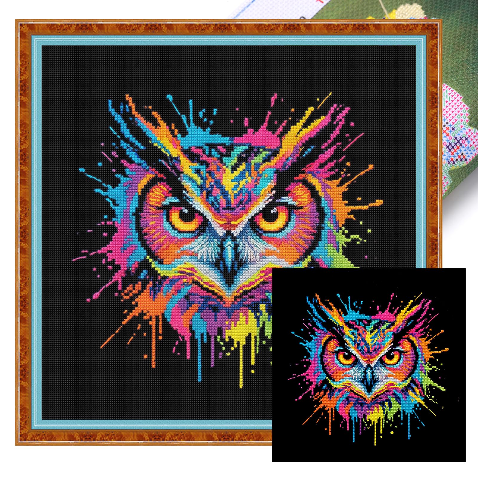 Poetrydraw Colorful Splash Owl Full 14Ct Diy Stamped Embroidery Needlepoint Starter Kits 11.81X11.81inch Cross Stitch Art And Crafts Kits For Beginners Adults Home Decor (Colorful Splash Owl)