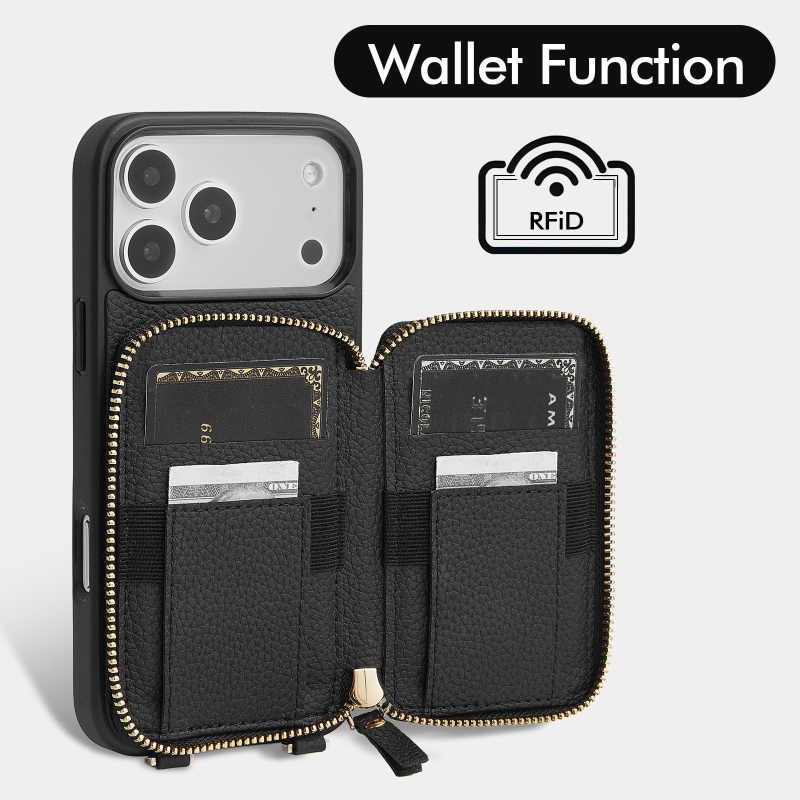 Amazon.com: ZVE for iPhone 17 Pro Wallet Case with Card Holder